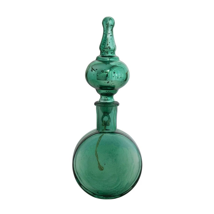 Teal Mercury Glass Finial Bottle THE OUTER BANKS CHRISTMAS SHOP