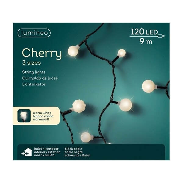 120 Cherry Lights 29.5 Long Warm White on black cord THE OUTER BANKS CHRISTMAS SHOP